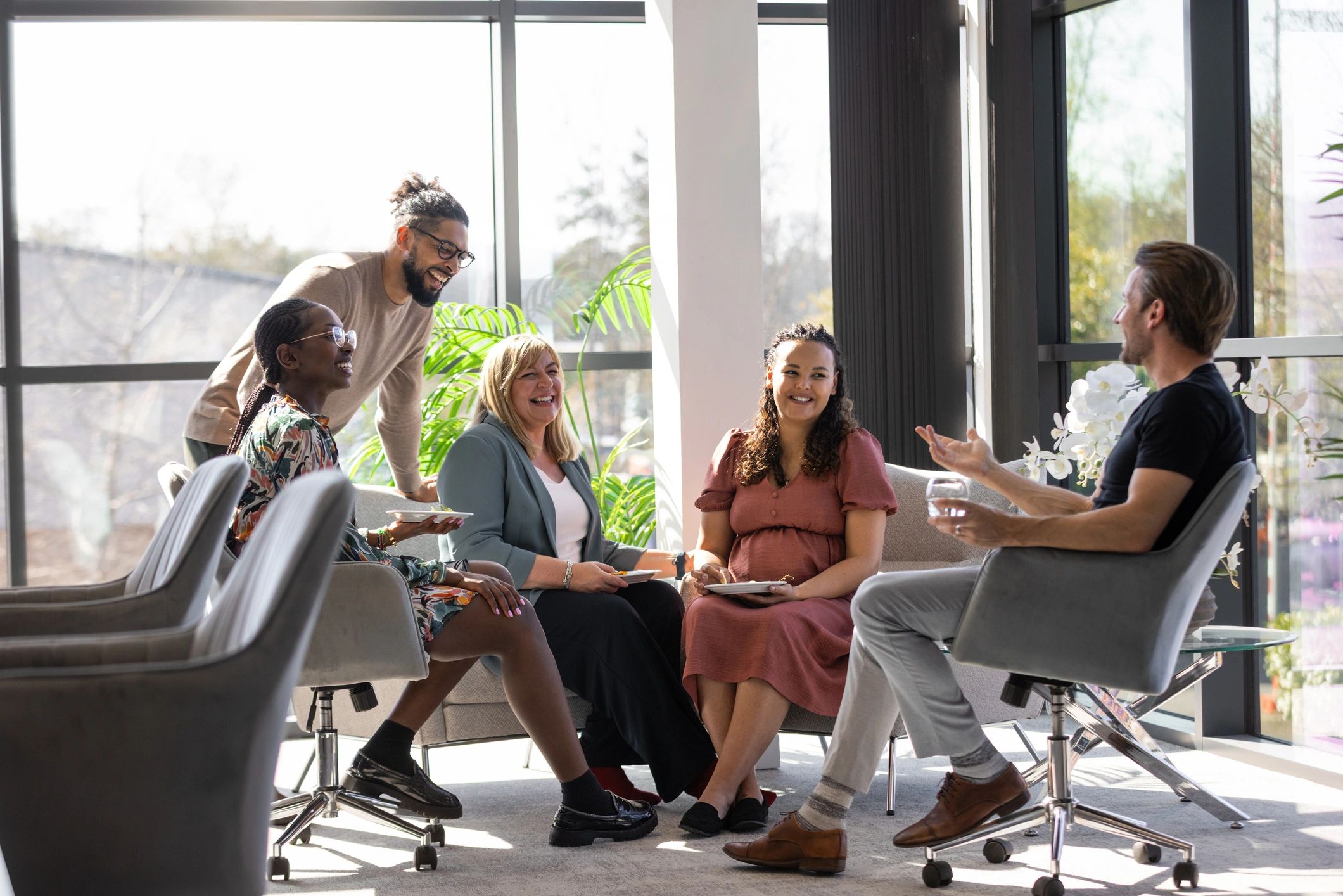 Professional team collaborating in a modern conference room