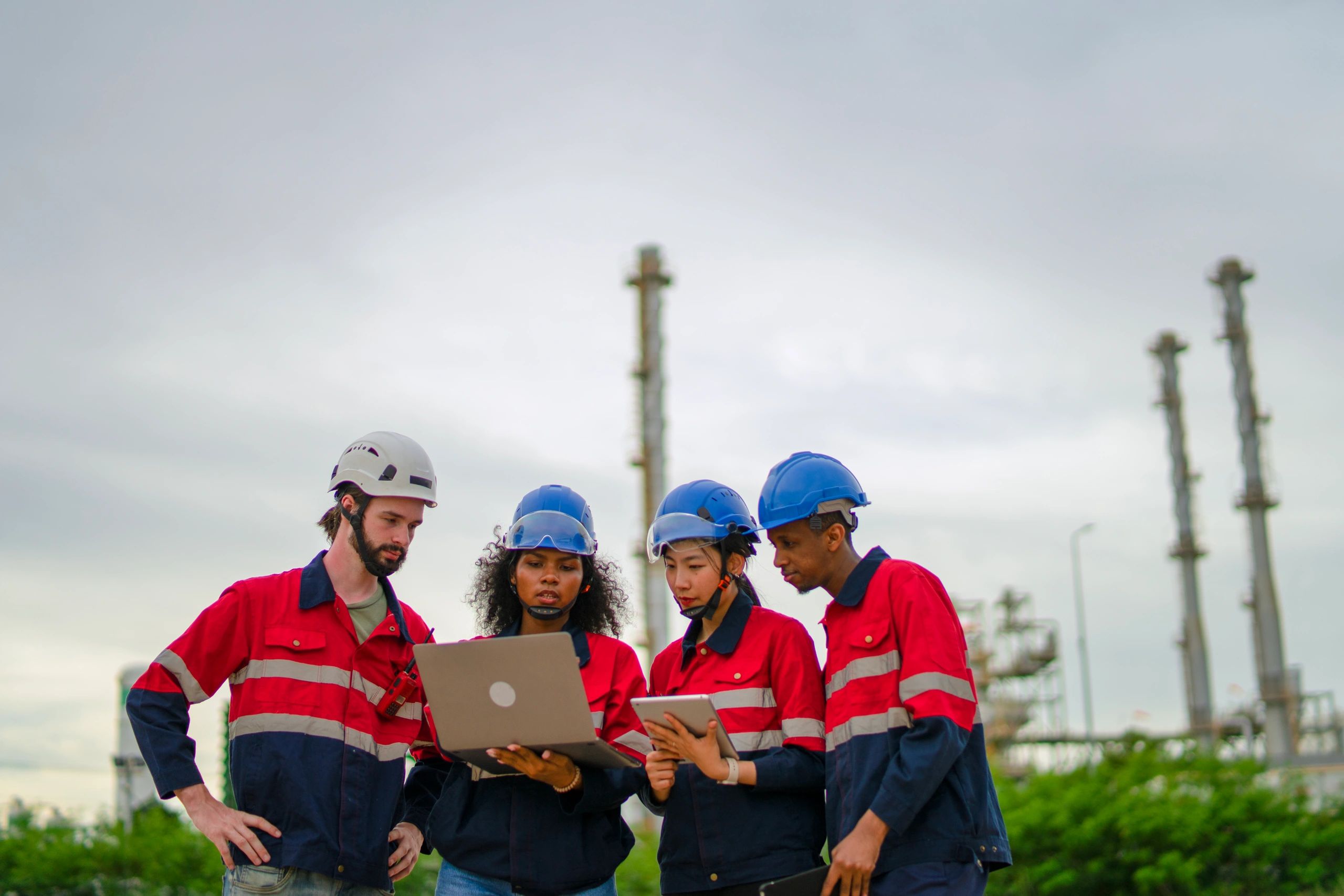 Industrial workers operating at a project site